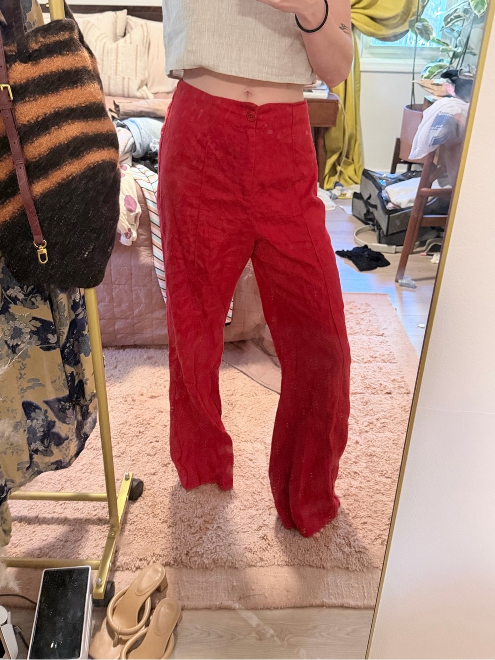 Reformation Red Wide-Leg High-Rise Linen Pants